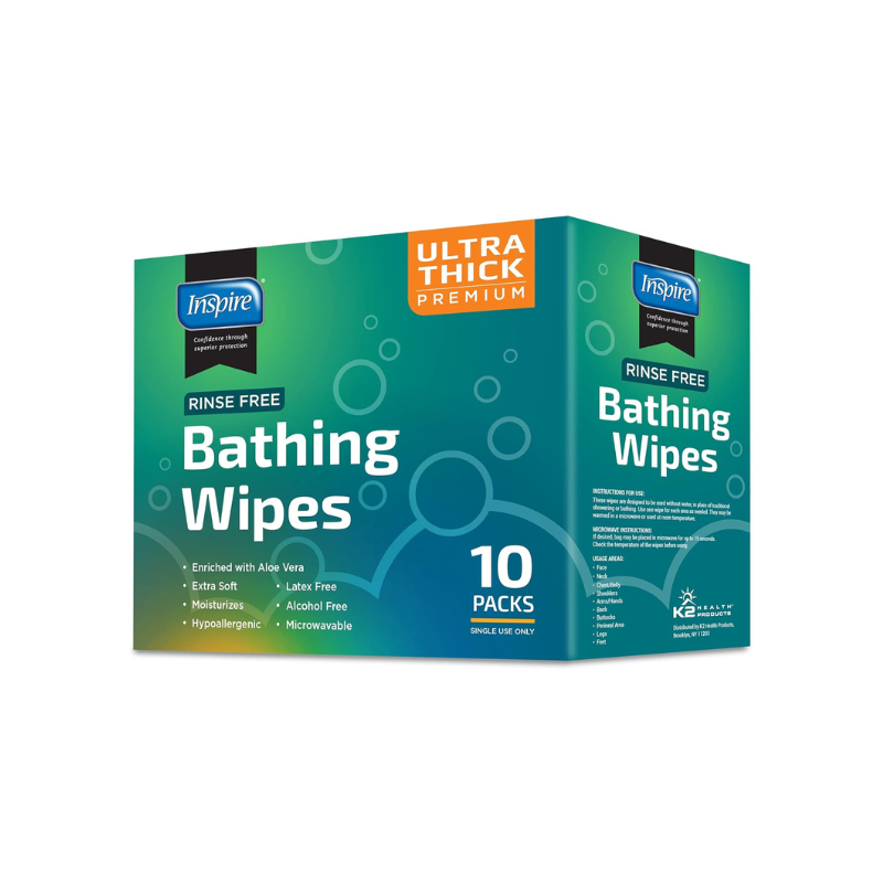 Inspire - Ultra Thick Rinse-Free Bath Towels (10 Packs of 8 Wipes)