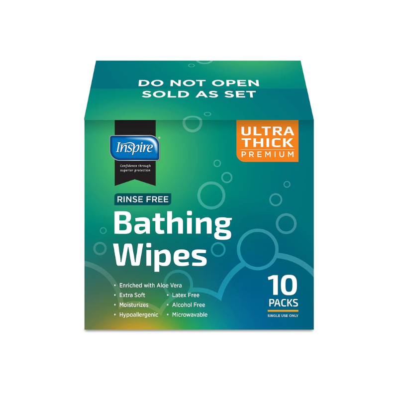 Inspire - Ultra Thick Rinse-Free Bath Towels (10 Packs of 8 Wipes)