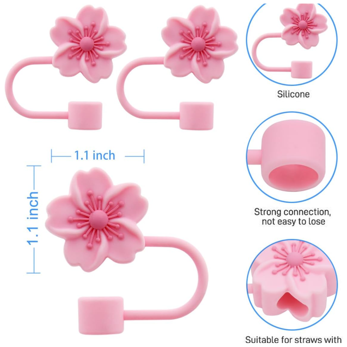 Cherry Blossom Silicone Straw Cover Cap for Stanley (3pcs)