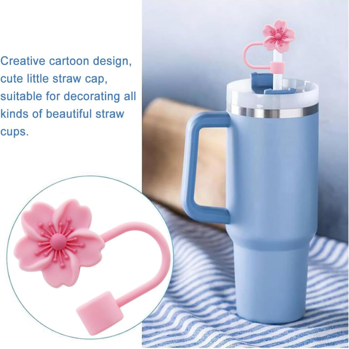 Cherry Blossom Silicone Straw Cover Cap for Stanley (3pcs)